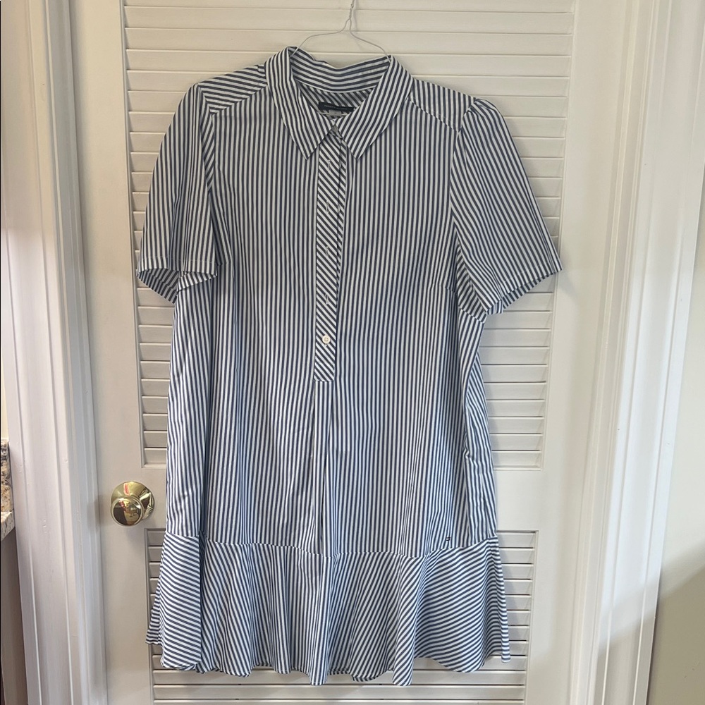 Tommy Hilfiger Navy & White Striped Button ruffle dress